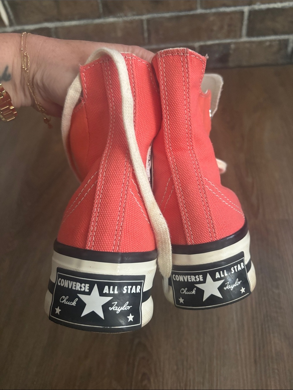 Converse High Top Sneakers - Coral Orange Canvas with White Accents - Picture 11 of 12